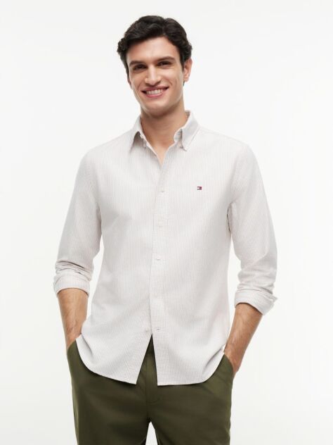 Beige Heritage Stripe Regular Fit Oxford Shirt  Men