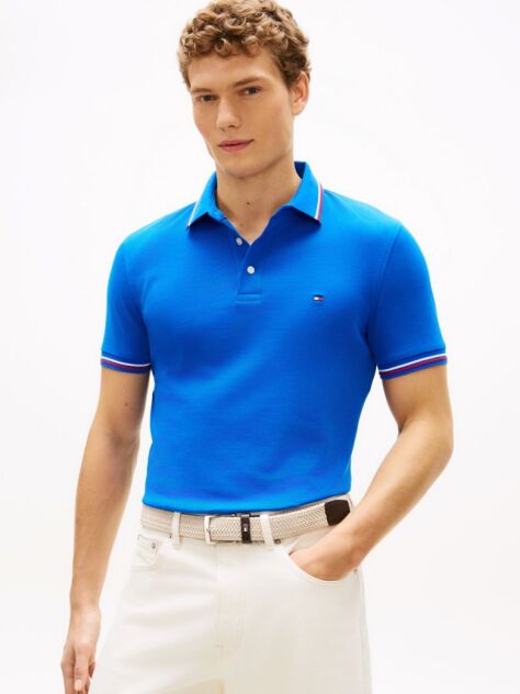 Blue Slim Fit Tipped Pique Polo Shirt  Men