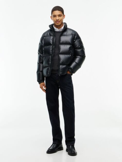 Black Shiny Water Repellent Down Puffer Jacket  Men