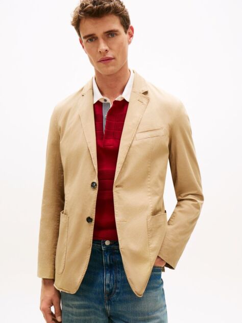 Beige Smart Casual Washed Regular Fit Blazer  Men