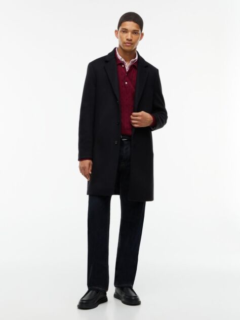 Black Smart Casual Wool Blend Single Breasted Coat  Men