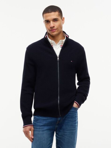 Blue Rib Zip Through Cardigan  Men