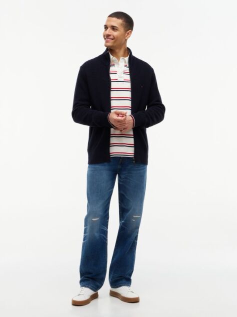Blue Rib Zip Through Cardigan  Men