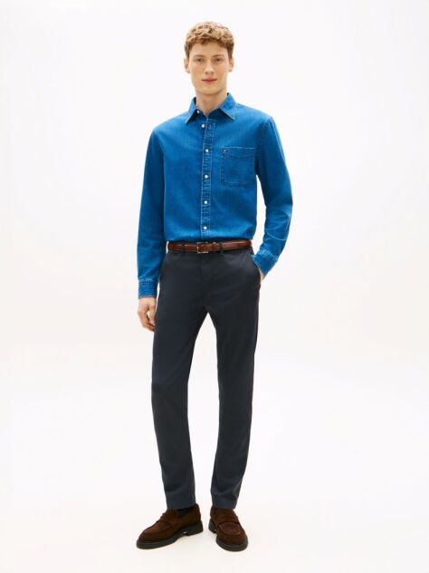 Blue Bleecker Textured Print Slim Trousers  Men