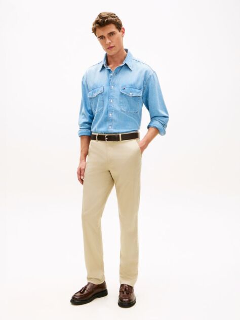 Beige Denton Satin Straight Leg Chinos  Men