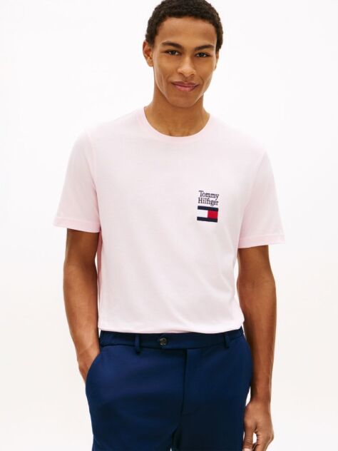 Pink Logo Embroidery Jersey Crew Neck T-Shirt  Men