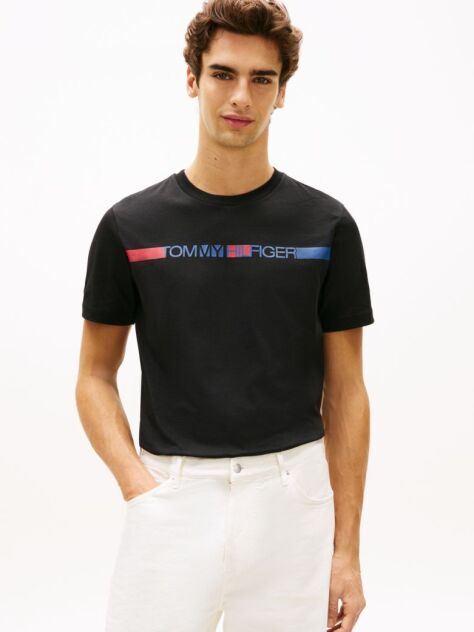 Black Crew Neck Logo Panel T-Shirt  Men