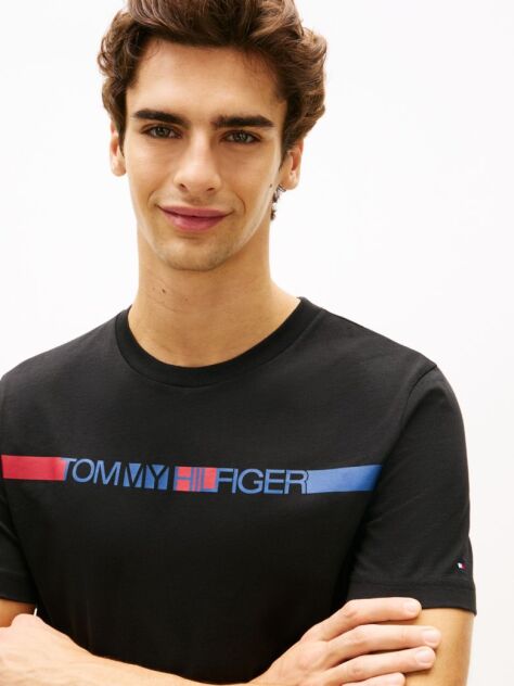 Black Crew Neck Logo Panel T-Shirt  Men