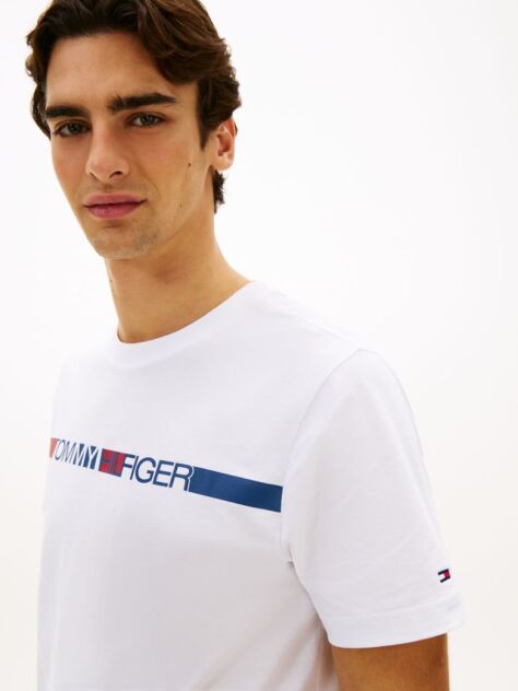 White Crew Neck Logo Panel T-Shirt  Men