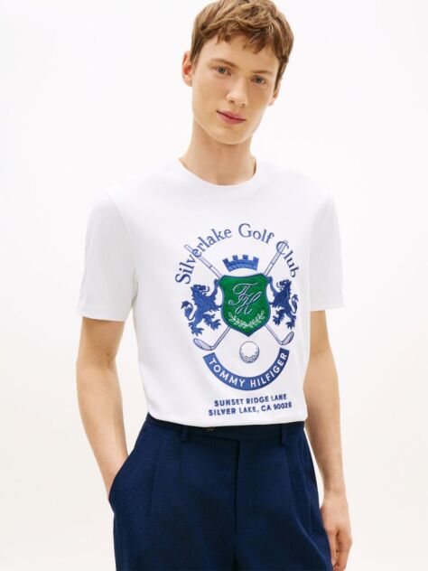 White Logo Appliqué Crew Neck T-Shirt  Men
