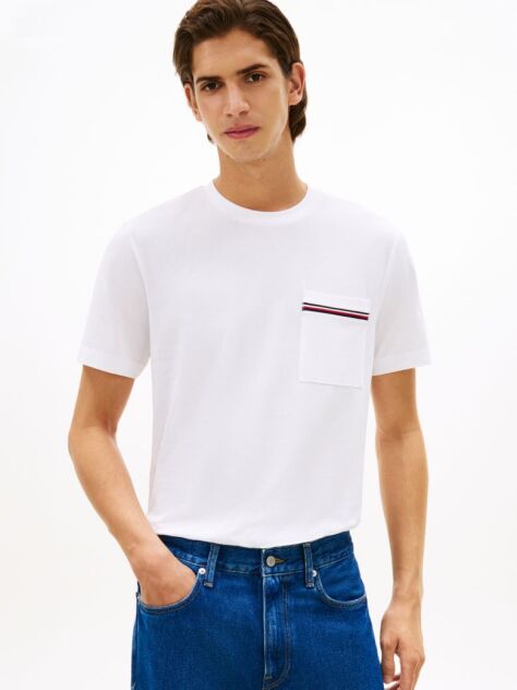 White Global Stripe Pocket Pique Jersey T-Shirt  Men