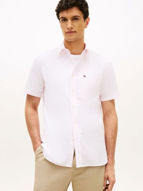 Pink Short Sleeve Stripe Shirt  Men