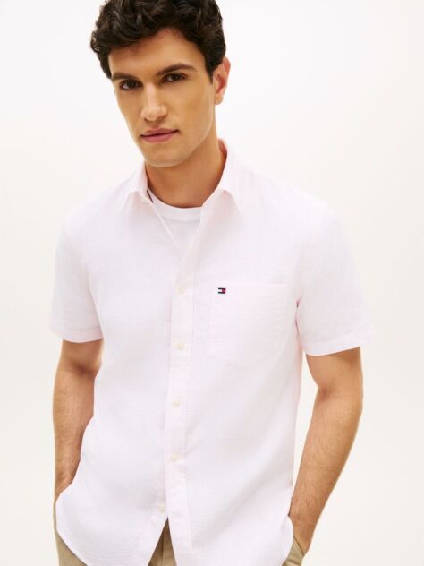 Pink Short Sleeve Stripe Shirt  Men