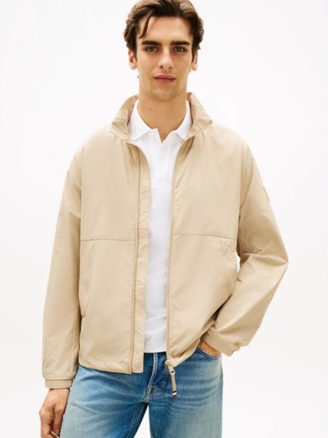 Beige Water Resistant Tonal Logo Zip-Thru Jacket  Men