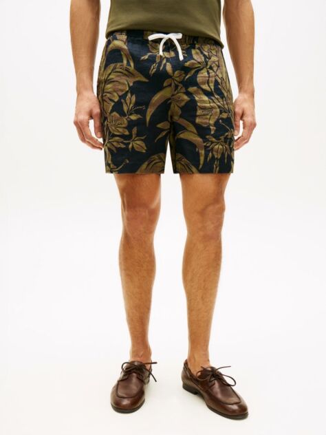 Multi Dover Pure Linen Print 6" Inseam Chino Bermuda Shorts  Men