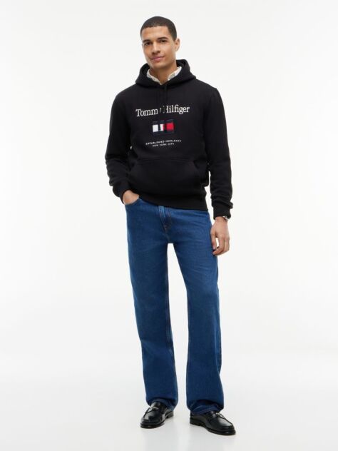 Μαύρο Fleece Hoody Με Κεντητό Λογότυπο  Άνδρες