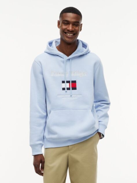 Μπλε Fleece Hoody Με Κεντητό Λογότυπο  Άνδρες