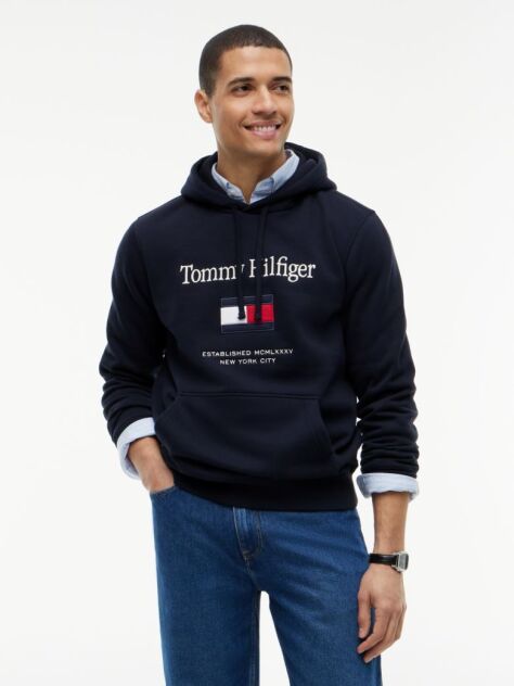 Μπλε Fleece Hoody Με Κεντητό Λογότυπο  Άνδρες