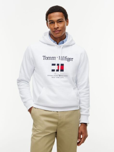 Άσπρο Fleece Hoody Με Κεντητό Λογότυπο  Άνδρες