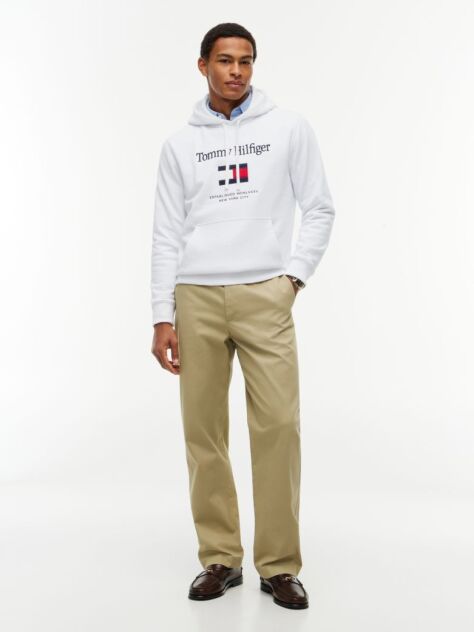 Άσπρο Fleece Hoody Με Κεντητό Λογότυπο  Άνδρες