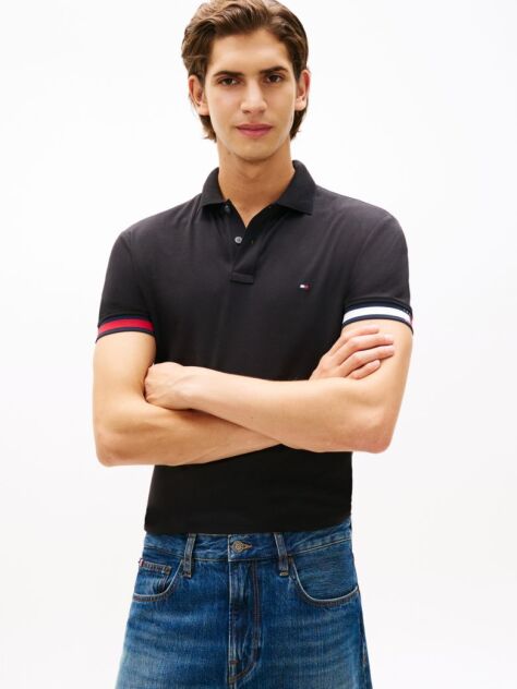 Μαύρο Πλεκτό Πόλο Σε Στενή Γραμμή  Άνδρες