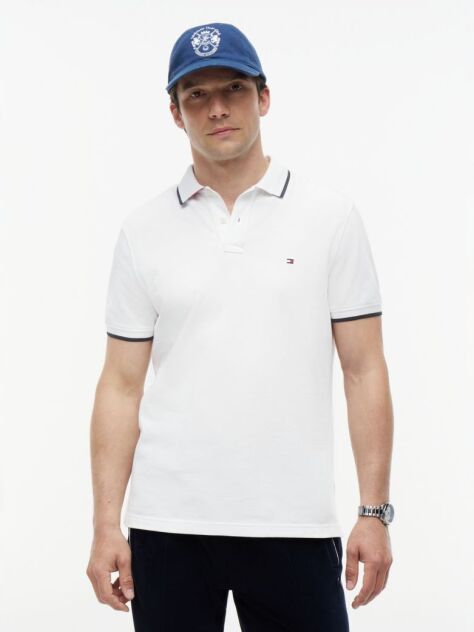 White Regular Fit Tipped Pique Polo Shirt  Men