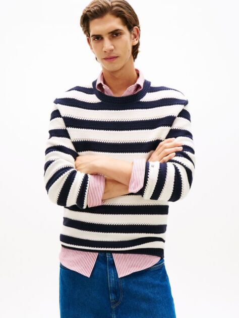 Multi Crochet Stripe Relaxed Jumper  Men