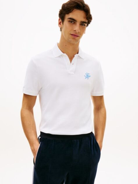 White Regular Fit Logo Pique Polo Shirt  Men