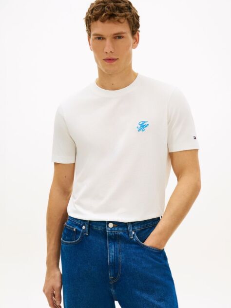 White Logo Embroidery Jersey T-Shirt  Men