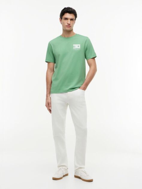 Green Logo Graphic Jersey Crew Neck T-Shirt  Men