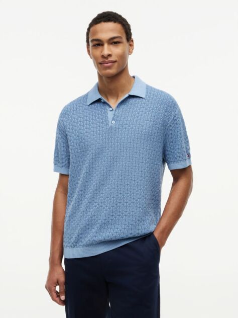 Blue Relaxed Fit Washed Structured Polo Shirt  Men