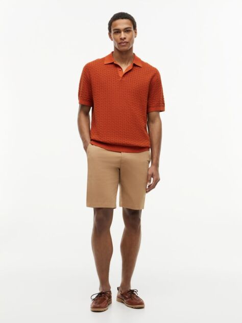 Orange Relaxed Fit Washed Structured Polo Shirt  Men