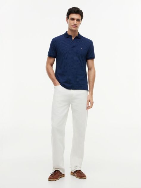 Blue Regular Fit Geometric Print Polo Shirt  Men