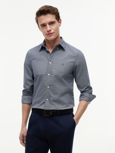 Blue Flex Poplin Small Print Shirt  Men