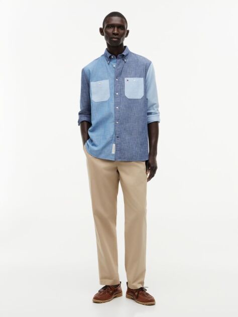 Multi Relaxed Fit Colour-Blocked Chambray Shirt  Men