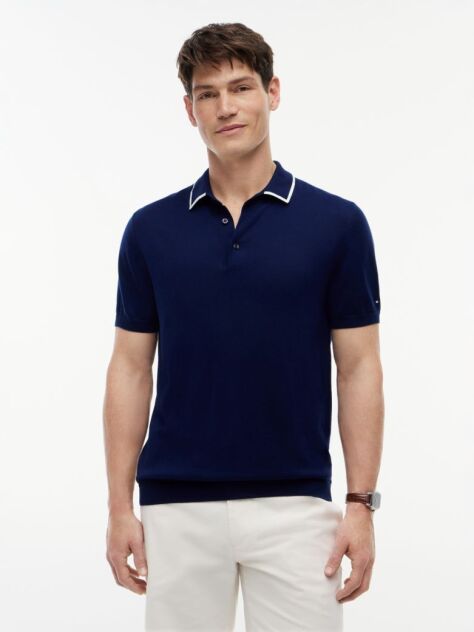 Blue Smart Casual Regular Fit Tipped Polo Shirt  Men