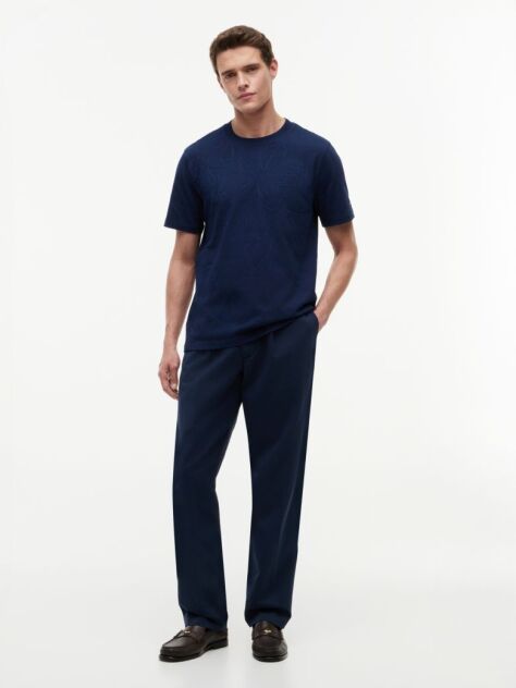 Blue Chain-Stitch Graphic Jersey T-Shirt  Men