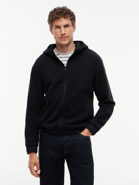 Μαύρο Performance Άνετο Fleece Hoody Με Φερμουάρ  Άνδρες