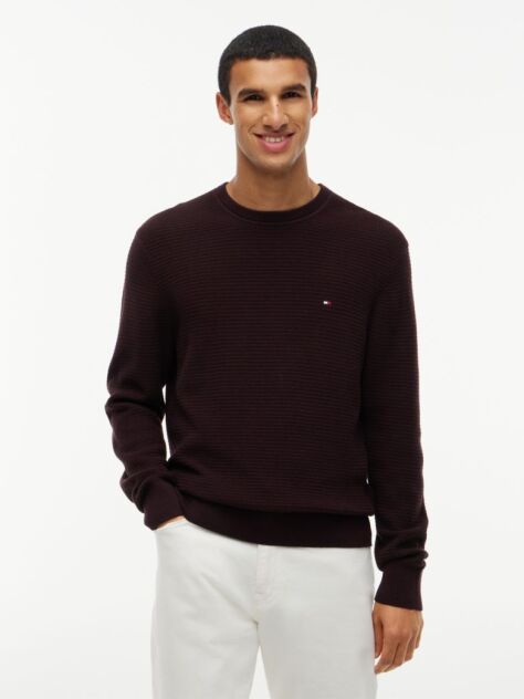 Brown Textured Crew Neck Jumper With Cashmere  Men