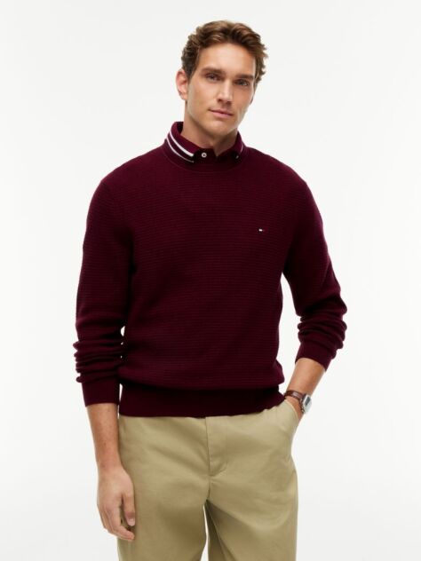 Red Textured Crew Neck Jumper With Cashmere  Men