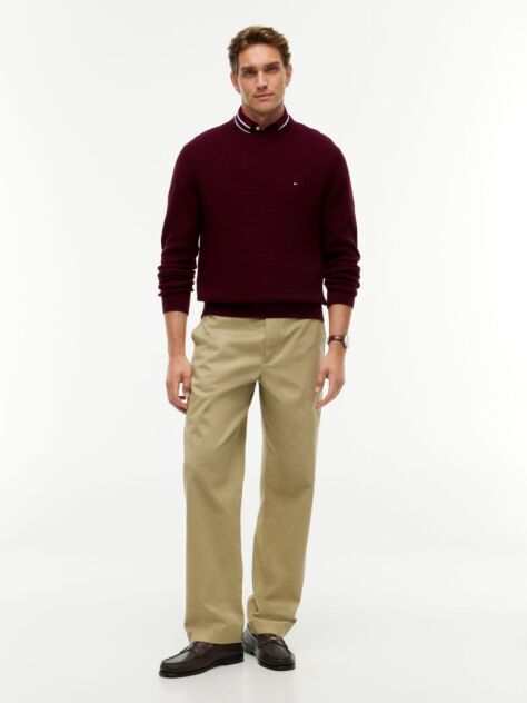 Red Textured Crew Neck Jumper With Cashmere  Men