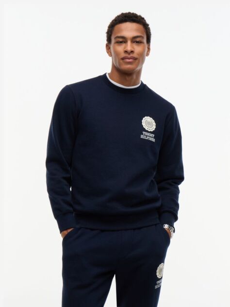 Blue Peached Fleece Crew Neck Sweatshirt  Men