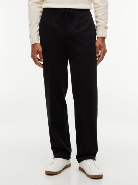 Black Pocket Trim Pleated Twill Trousers  Men