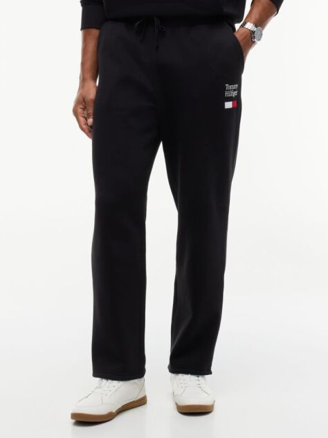 Black Logo Embroidery Fleece Drawstring Joggers  Men