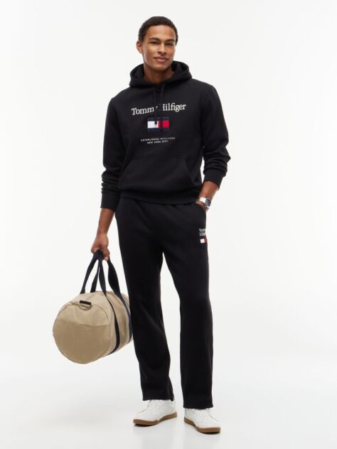 Black Logo Embroidery Fleece Drawstring Joggers  Men