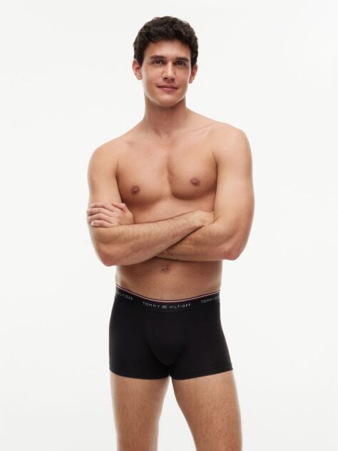 Black 3-Pack Global Stripe Logo Waistband Trunks  Men
