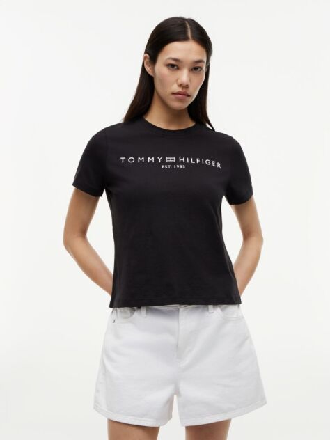 Μαύρο T-Shirt Με Κλασική Λαιμόκοψη Και Λογότυπο  Γυναίκες