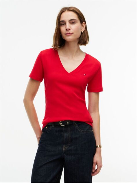 Red V-Neck Slim Fit T-Shirt  Women