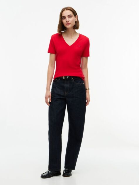 Red V-Neck Slim Fit T-Shirt  Women