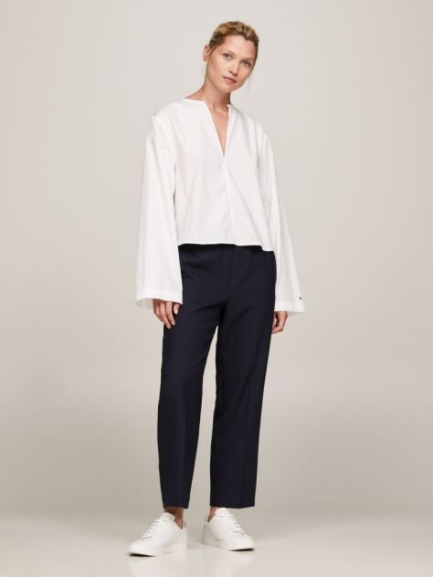White V-Neck Relaxed Fit Blouse  Women